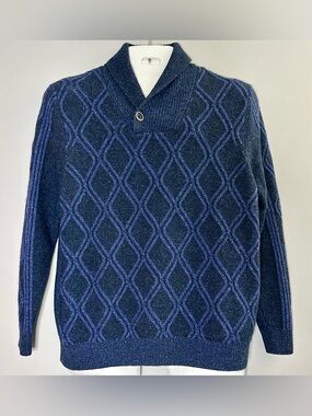 Tommy Bahama Wool Silk Blend Shawl Neck Textured Knit Sweater